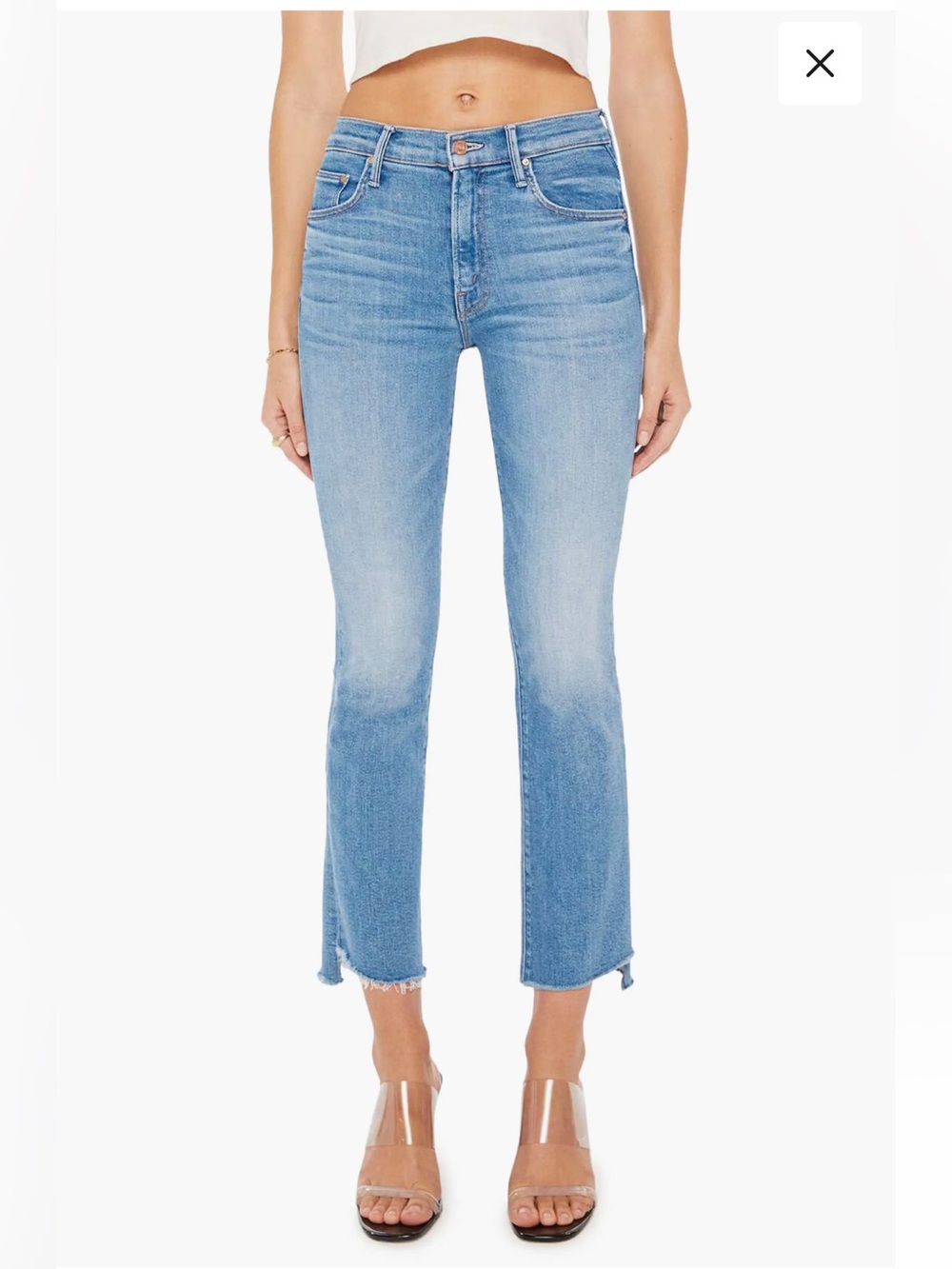 Mother The Insider High Waist Step Frayed Hem Crop Jeans in Out of the Blue